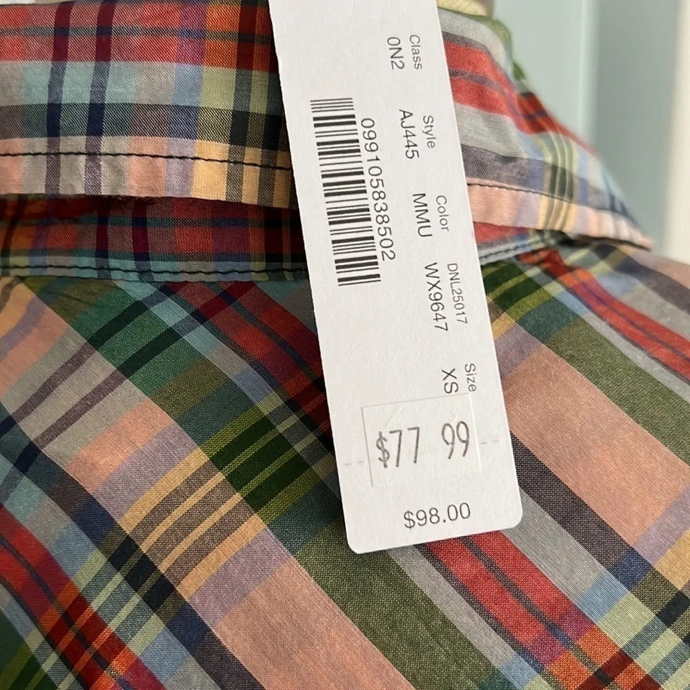 J. Crew Re-imagined Silk Blend Button Down Plaid Top Sz XS NWT